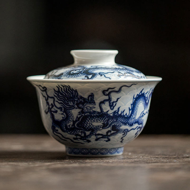 Tazze da tè in ceramica con motivo drago blu Buddha Stones Kung Fu