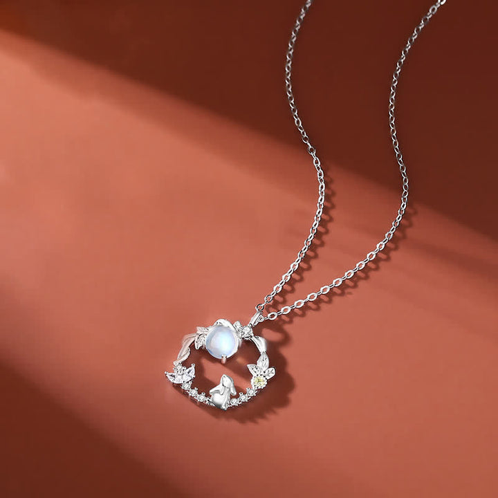 Collana con ciondolo e orecchini in argento sterling 925 con motivo a fiori di pietra lunare dell'anno del coniglio - Collana - Argento - image 4
