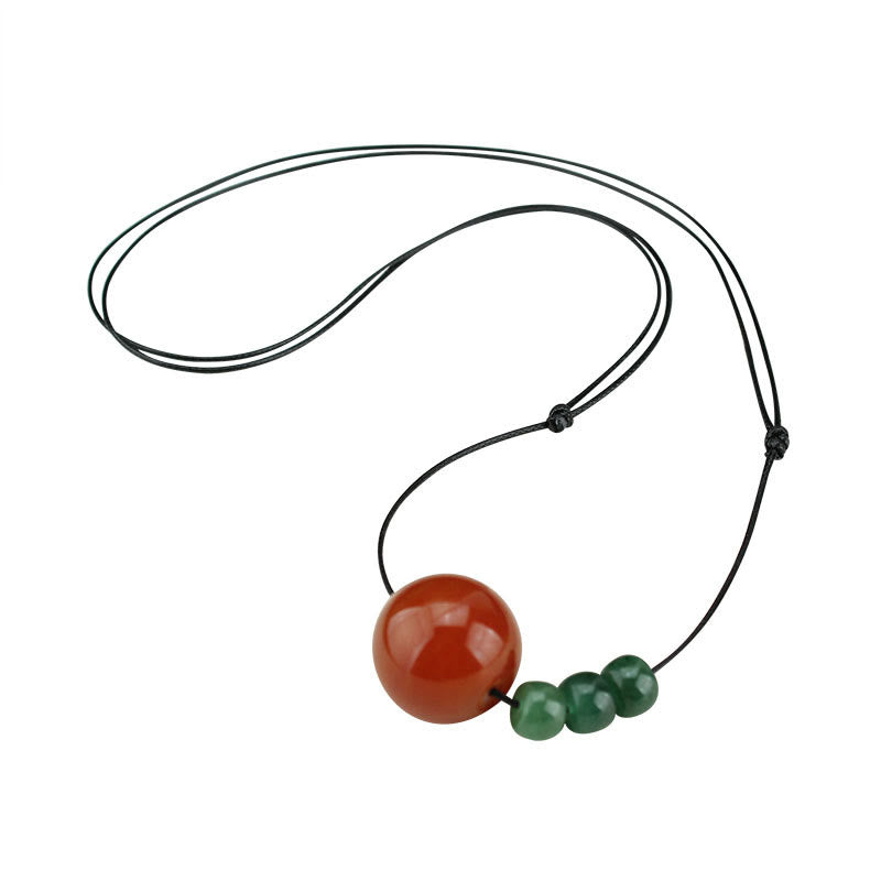 Buddha Stones Agata rossa Avventurina verde Perline di semi di Bodhi verde Collana con ciondolo in corda di cuoio calmo