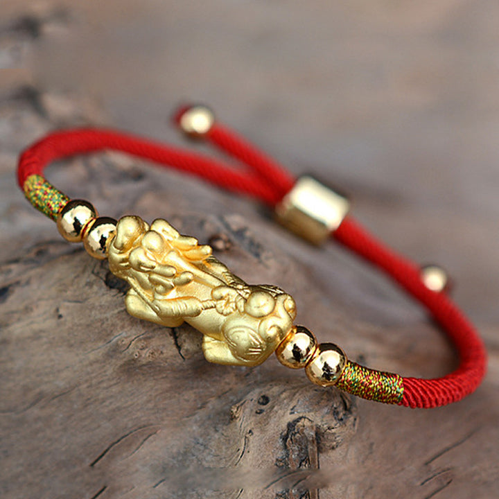 Braccialetto Buddha Stones PiXiu Luck Red String placcato oro 24K - image 2