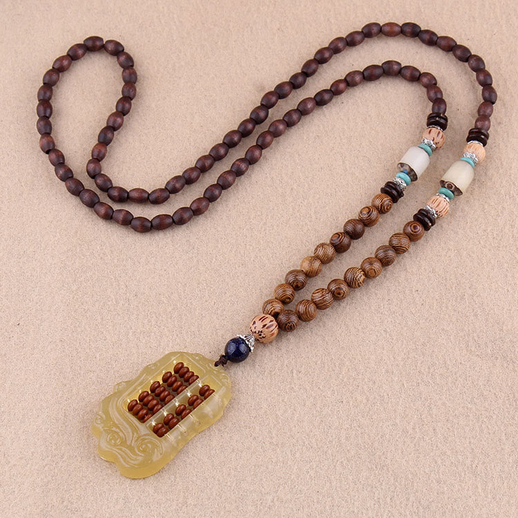 Buddha Stones Tibetano Legno Wenge Bodhi Seme Agata Equilibrio Pace Collana Pendente