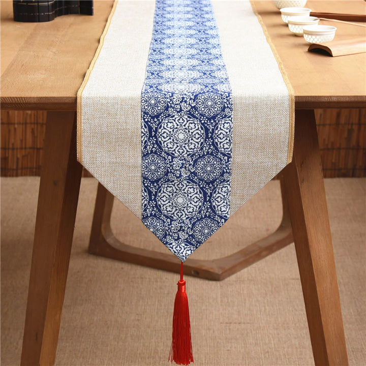 Buddha Stones Stile cinese classico Loto Koi Pesce Fiore Gru Calligrafia Illuminazione Cotone Lino Nappe Runner da tavolo
