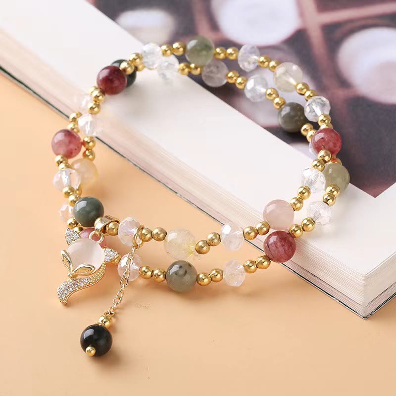 Braccialetto a doppio giro con protezione in quarzo rutilato multicolore Buddha Stones Fox