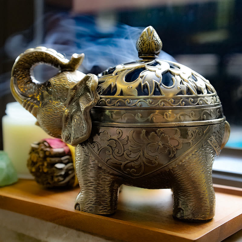 Buddha Stones Porta incenso in lega di elefante, decorazione per la casa, bruciatore di incenso - image 8