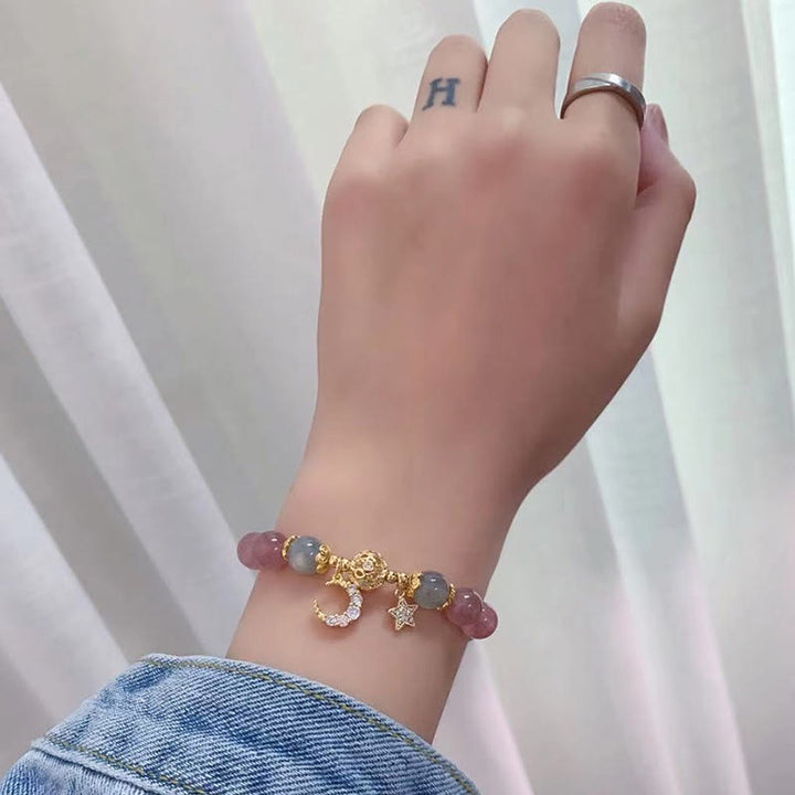 Bracciale Buddha Stones Quarzo fragola Pietra di luna Stella luna Amore - image 9