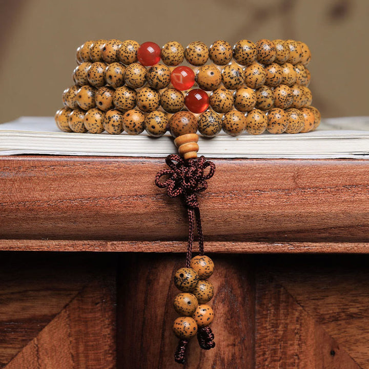 Buddha Stones 108 Mala Beads Bodhi Seed Braccialetto di Agata Rossa Auspiciousness