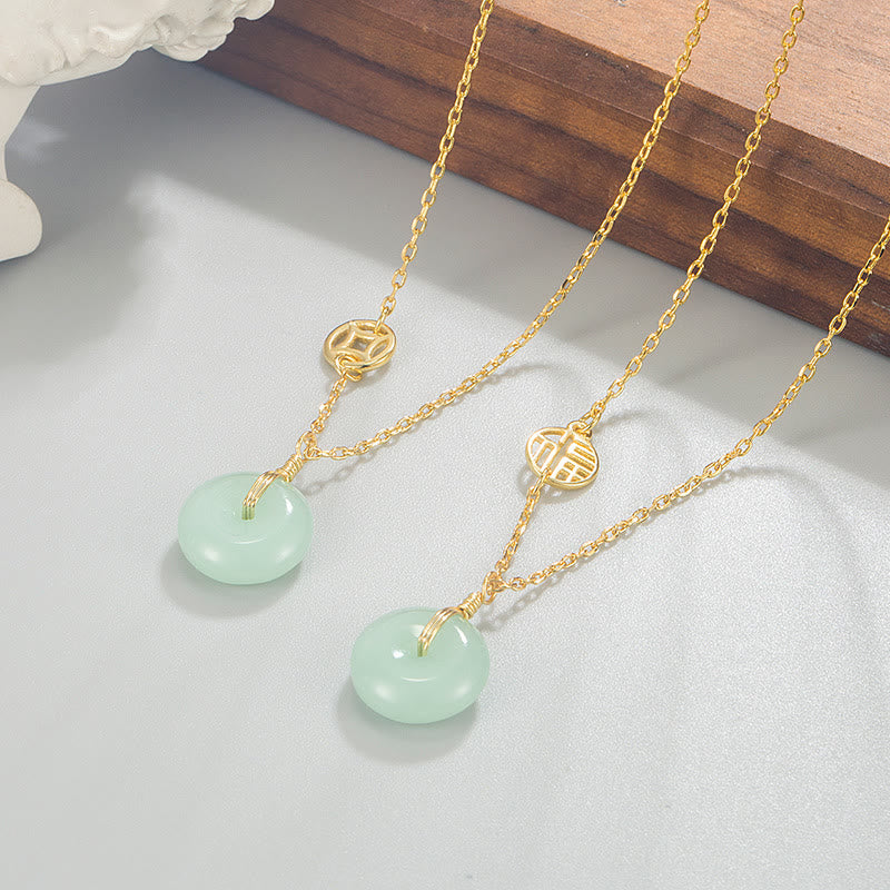 Buddha Stones Giada Fu Carattere Moneta di Rame Fibbia della Pace Abbondanza Collana Pendente