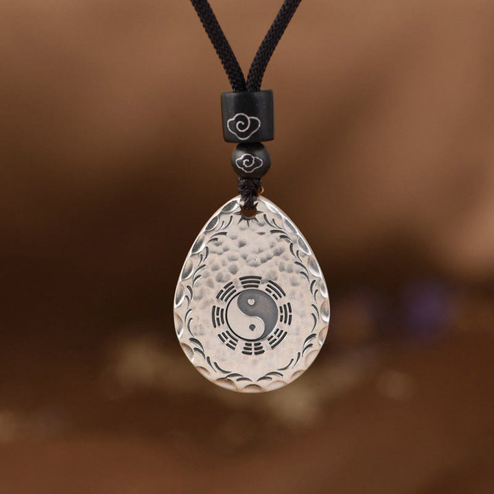 Buddha Stones Vintage 999 Sterling Silver Yin Yang Bagua Water Drop Design Balance Harmony Collana Pendente - Argento Sterling 999 - image 0
