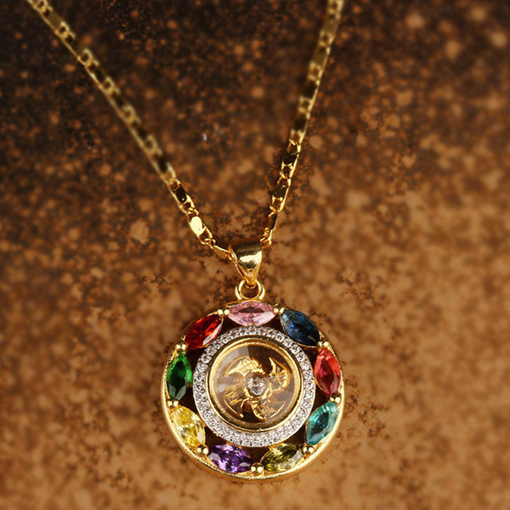 Buddha Stones Zircone colorato Rame Ricchezza Fortuna Rotazione Bracciale Collana Pendente