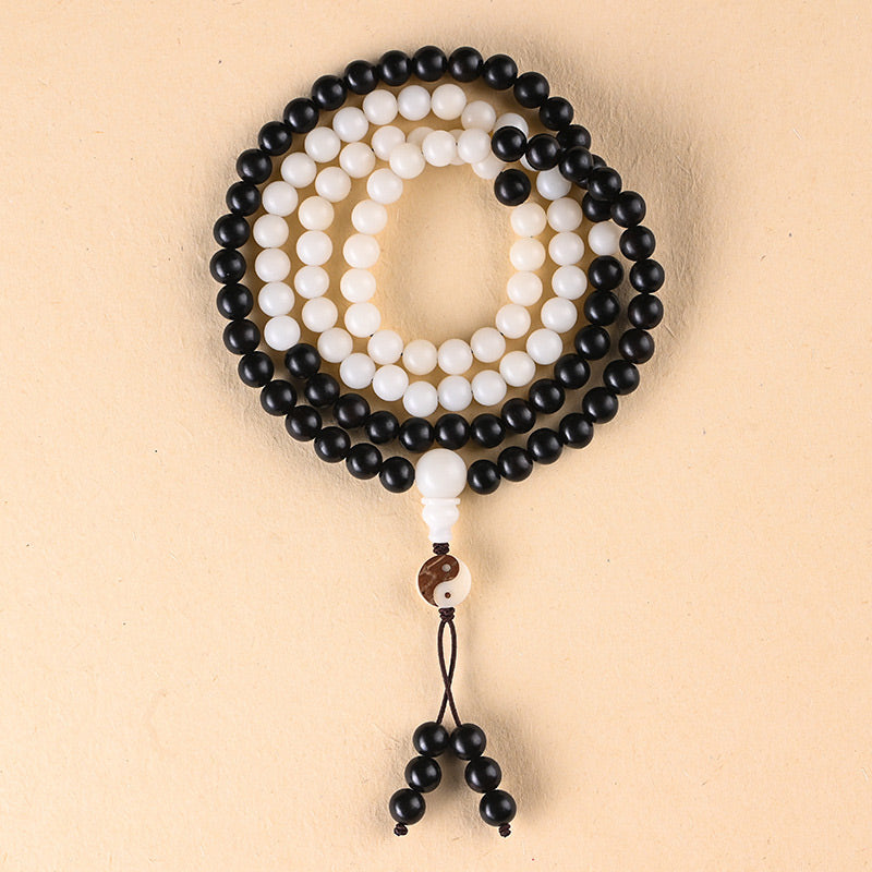 Collana Mala con protezione YinYang in ebano e Buddha Stones