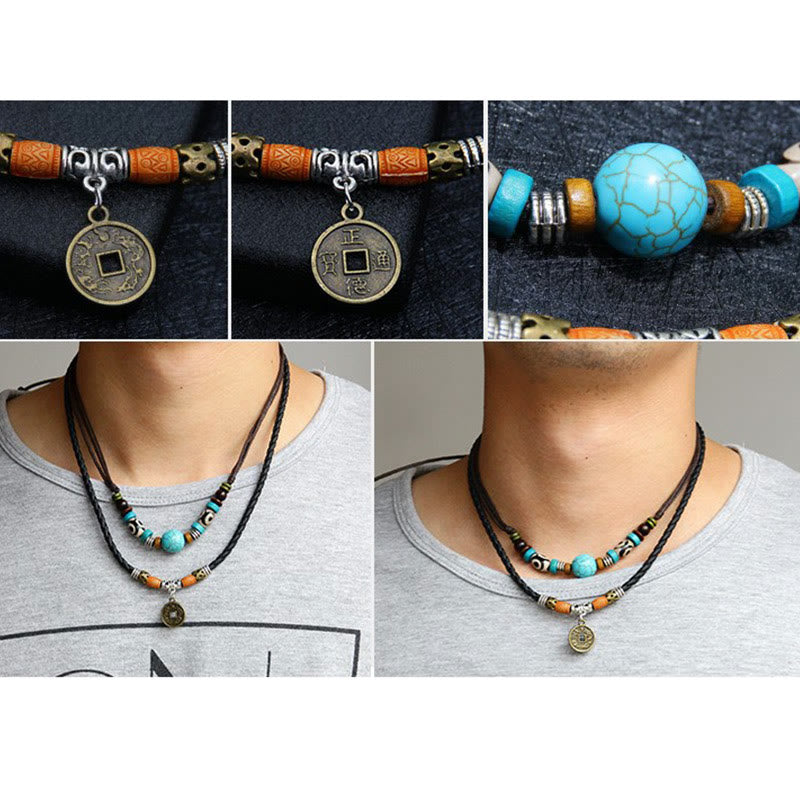 Buddha Stones Collana di protezione con perline Dzi turchesi - image 7