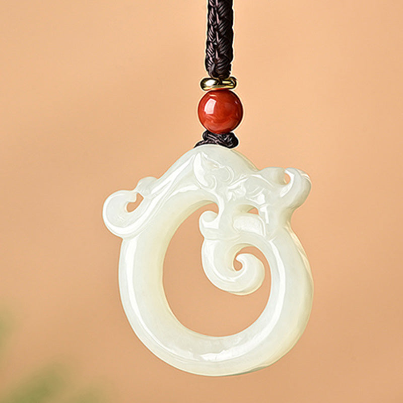 Collana con ciondolo a corda con protezione del drago in giada bianca e giada Buddha Stones - image 8