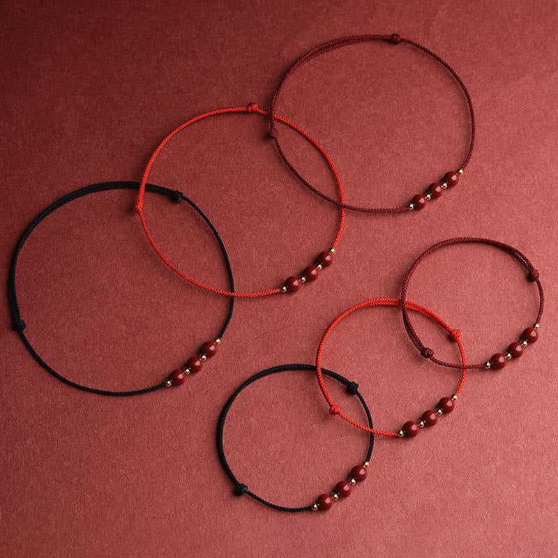 Braccialetto alla caviglia con cordino di benedizione in perline di cinabro fortunato naturale Buddha Stones