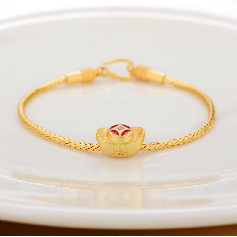 Braccialetto della pace Buddha Stones tibetane in oro 18 carati Om Mani Padme Hum, pesce koi portafortuna, carattere Fu, moneta di rame - Lingotto d'oro - image 6