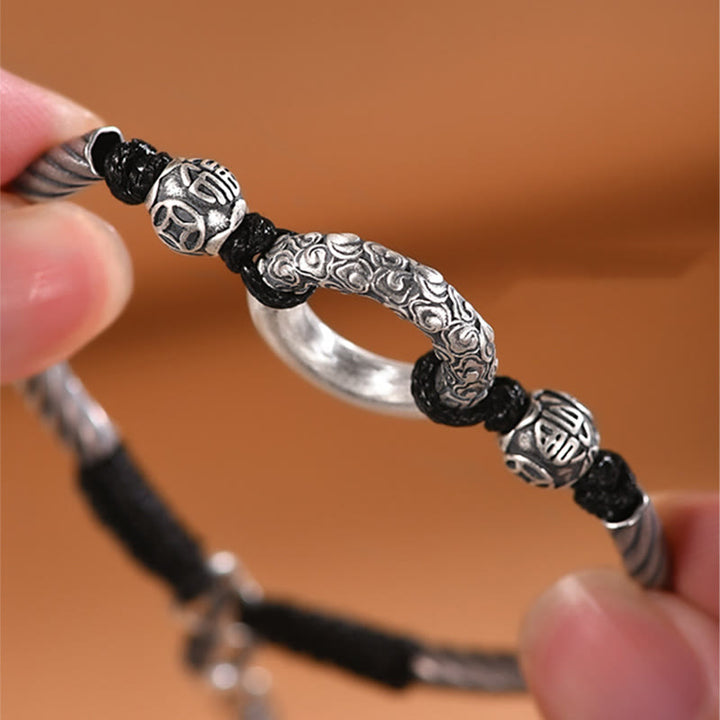 Braccialetto Buddha Stones 999 Sterling Silver Fu Character Peace Buckle Copper Coin Nuvole di Buon Auspicio Fortuna - image 3