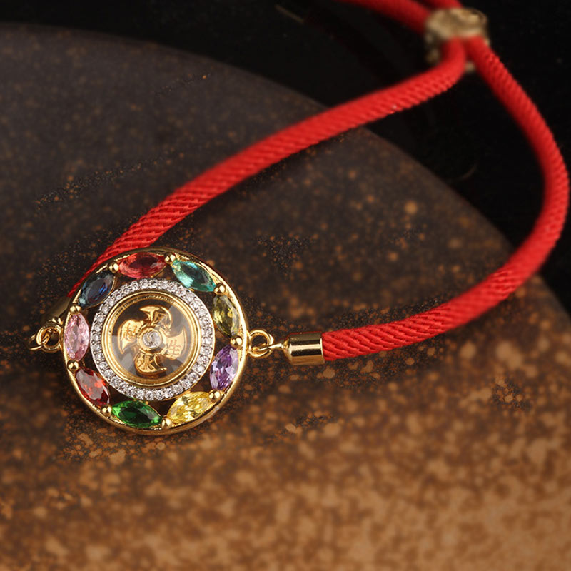 Buddha Stones Zircone colorato Rame Ricchezza Fortuna Rotazione Bracciale Collana Pendente