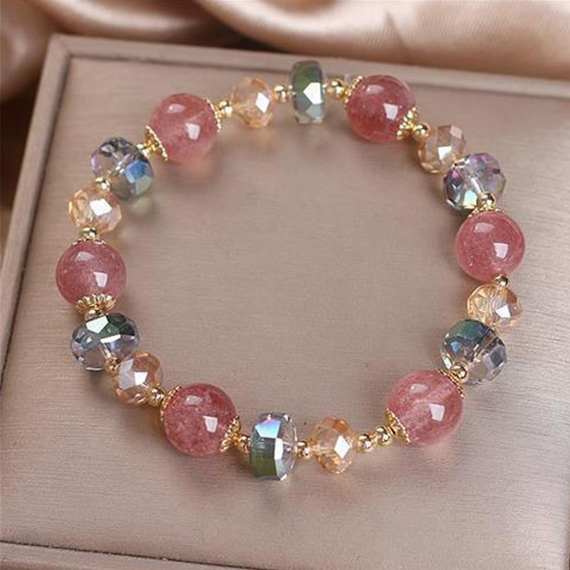 Braccialetto positivo in cristallo colorato di quarzo fragola naturale Buddha Stones