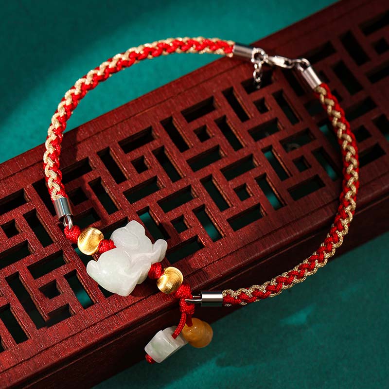 Buddha Stones Braccialetto/cavigliera con cordino rosso e giada dello zodiaco cinese, simbolo di prosperità. - Cane (Bracciale/Cavigliera, misura 19,5 + 4 cm) - image 14