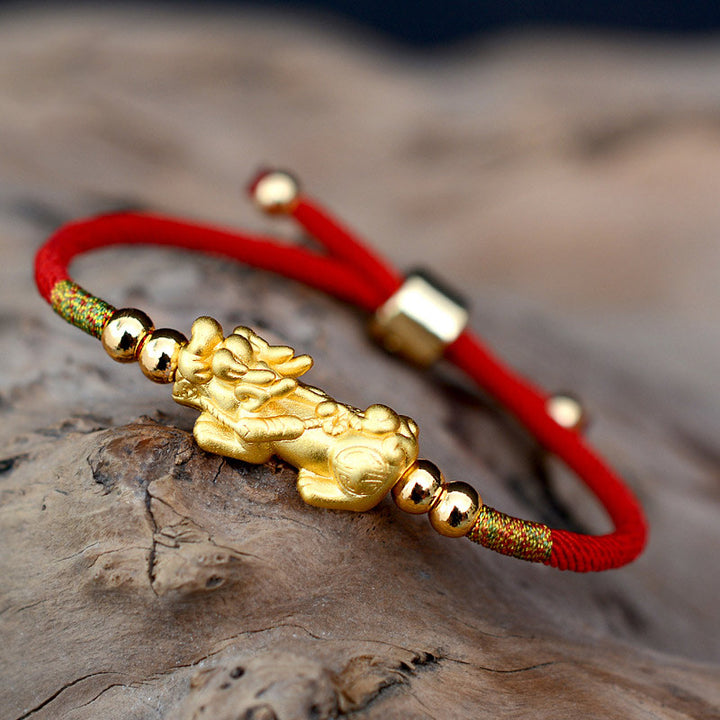 Braccialetto Buddha Stones PiXiu Luck Red String placcato oro 24K - Cordino rosso (oro) (circonferenza del polso 12-19 cm) - Argento sterling 999 - image 0