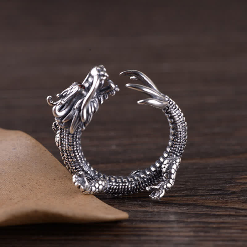 Anello di protezione della fortuna del drago in argento sterling 925 Buddha Stones - image 1