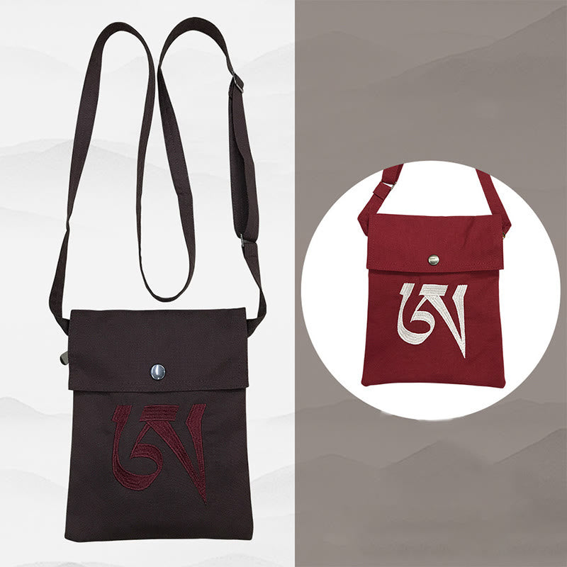 Borsa a tracolla in cotone ricamata a mano con mantra OM e pratica spirituale della mente, borsa a tracolla per cellulare - image 9