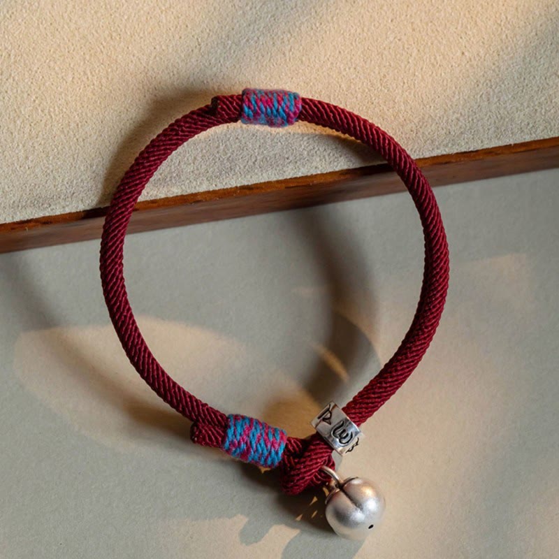 Bracciale intrecciato con Buddha Stones, fatto a mano in argento sterling 925, tibetano, Om Mani Padme Hum, protezione dalla fortuna - Rosso (circonferenza del polso 14-18 cm) - image 5