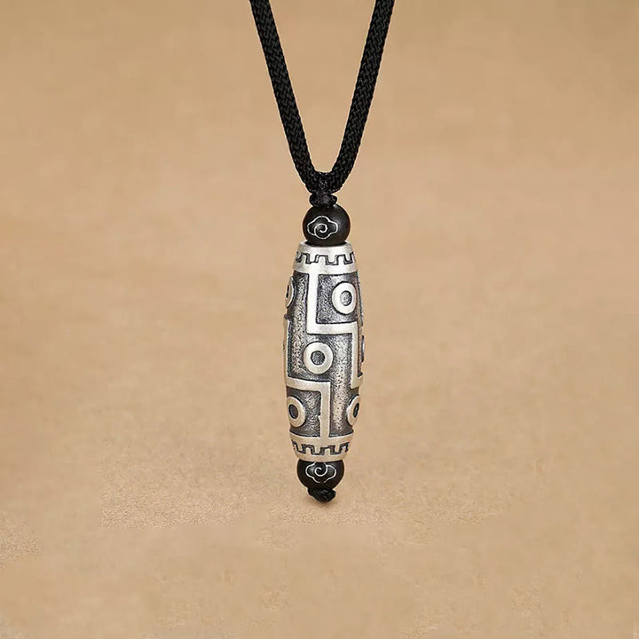 Buddha Stones Tibet Perline Dzi a nove occhi Modello Rame Nuvole di buon auspicio Collana con ciondolo di ricchezza