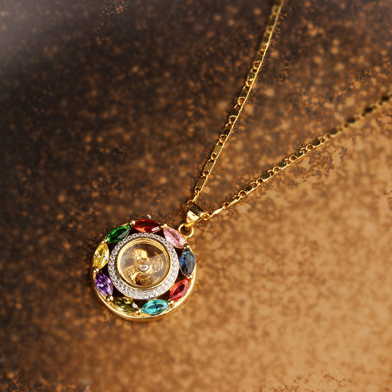 Buddha Stones Zircone colorato Rame Ricchezza Fortuna Rotazione Bracciale Collana Pendente