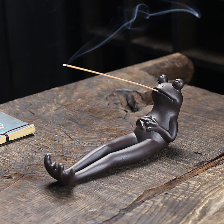 Bruciatore di incenso di guarigione spirituale in ceramica a forma di rana da meditazione - Rana che prega - image 0