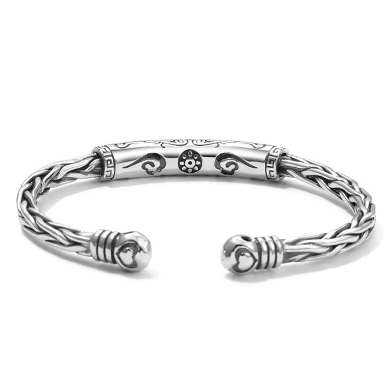 Buddha Stones Tibet Om Mani Padme Hum Braccialetto con polsino inciso Focus
