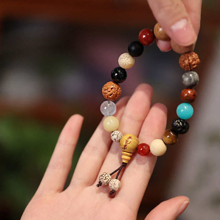 Bracciale Mala da polso Buddha Stones, semi di Bodhi, agata, saggezza e armonia