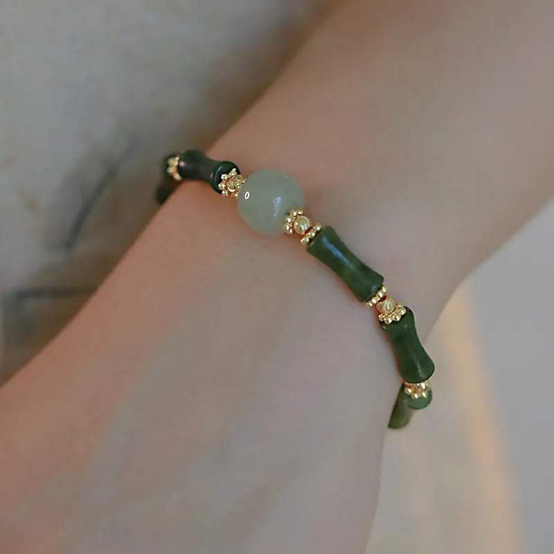Braccialetto a catena con perline di vetro e bambù, fortuna e forza , Buddha Stones