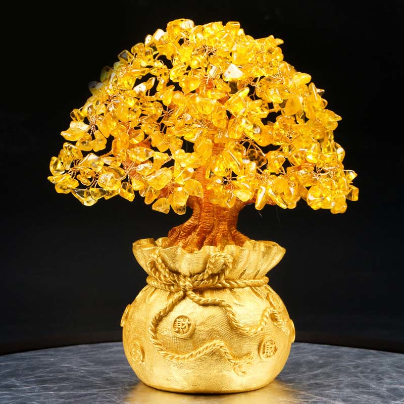 Buddha Stones Ornamento in pietra preziosa naturale citrino per l'albero dei soldi - Feng Shui per la prosperità - Grande albero di citrino - image 0