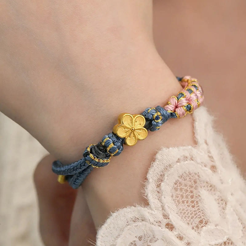 Braccialetto con corda della ricchezza con motivo a fiori di pesco