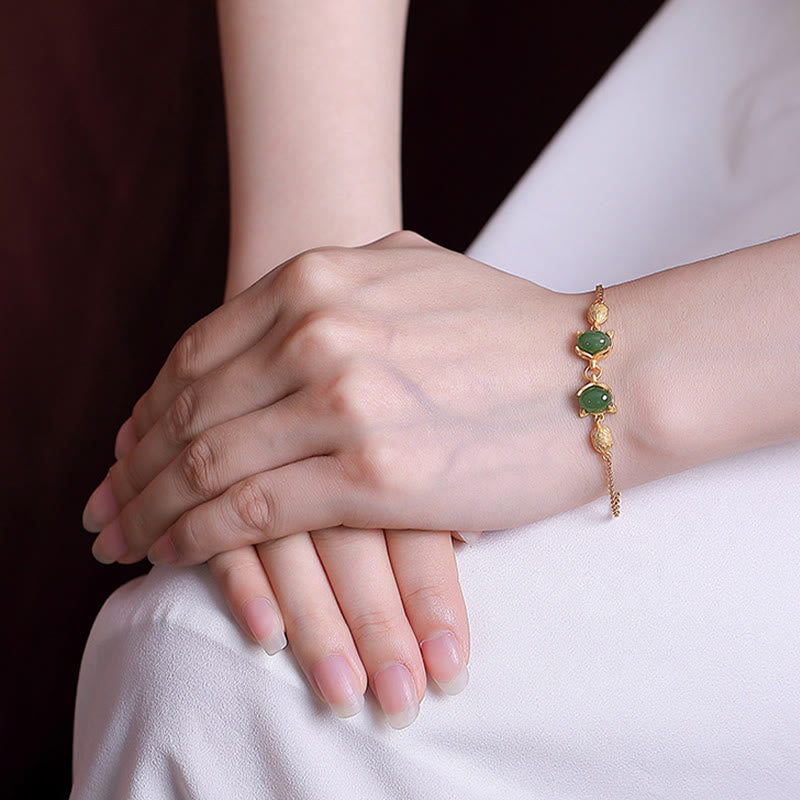 Braccialetto portafortuna con giada bianca naturale Hetian in argento sterling 925 Buddha Stones, giada ciano e volpe adorabile - image 3