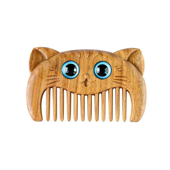 Pettine portatile con motivo a gatto semplice e cura del sandalo verde - image 10