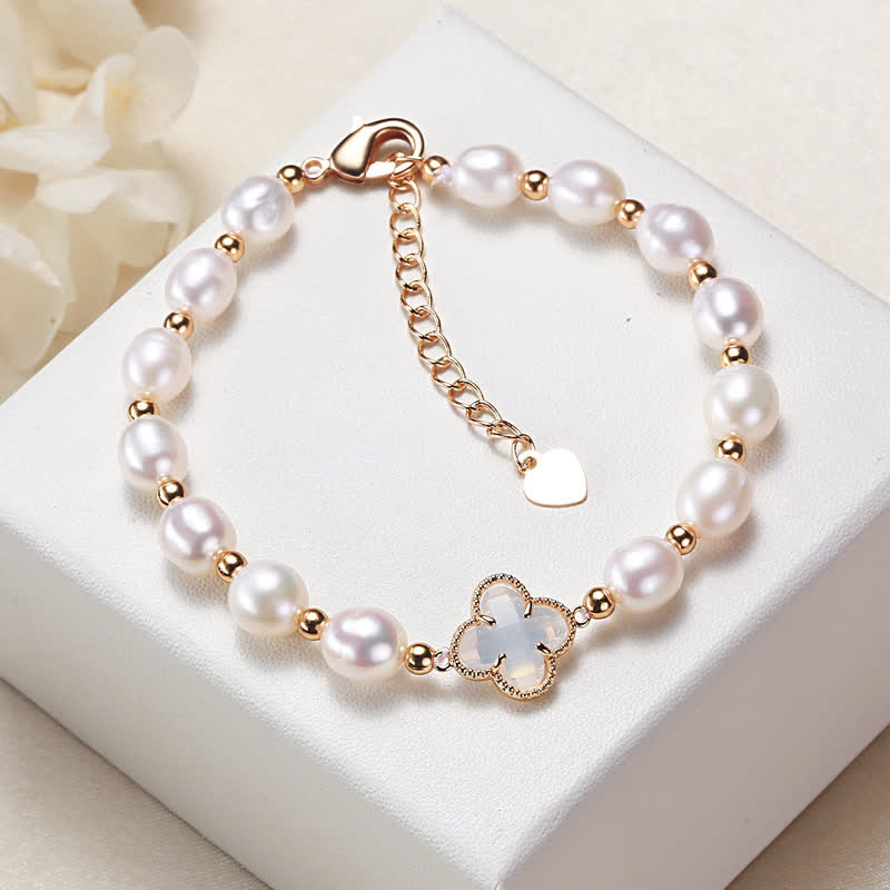 Bracciale a catena con quadrifoglio Buddha Stones, perle e ricchezza