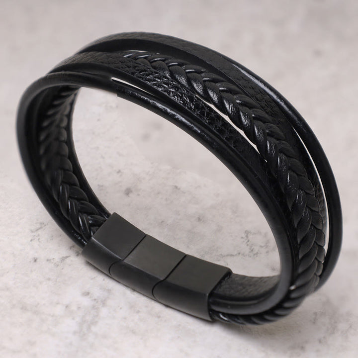 Bracciale in pelle con perline di onice nero e roccia lavica naturale Buddha Stones