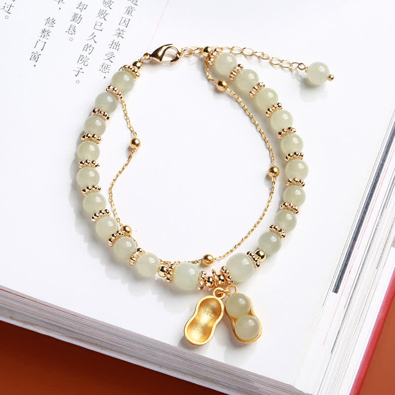 Braccialetto con ciondolo a forma di arachide Good Things Happen in argento sterling 925, giada naturale di Hetian