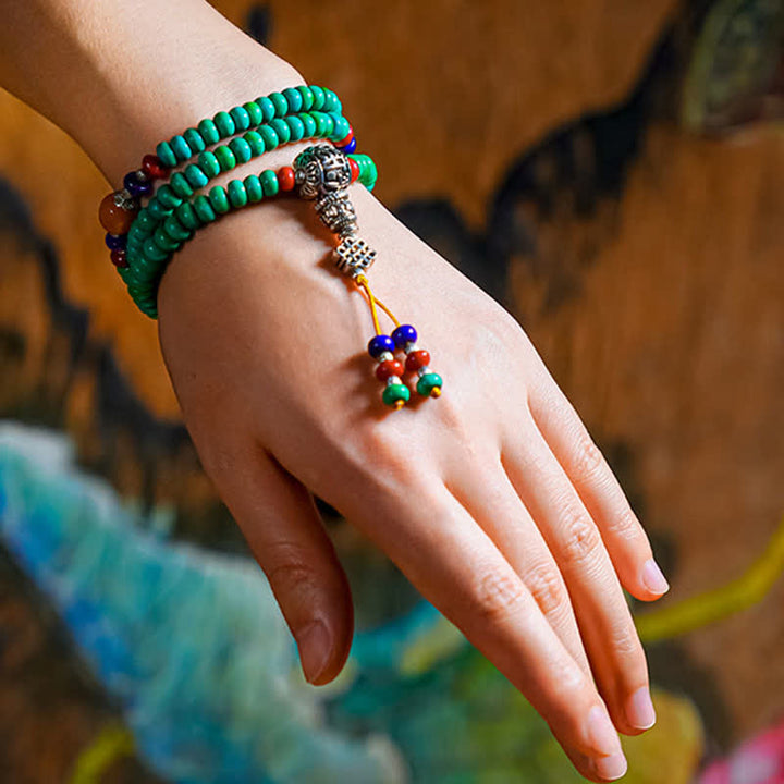 Buddha Stones 108 Mala Beads Tibetano Turchese Dzi Bead Braccialetto di Protezione