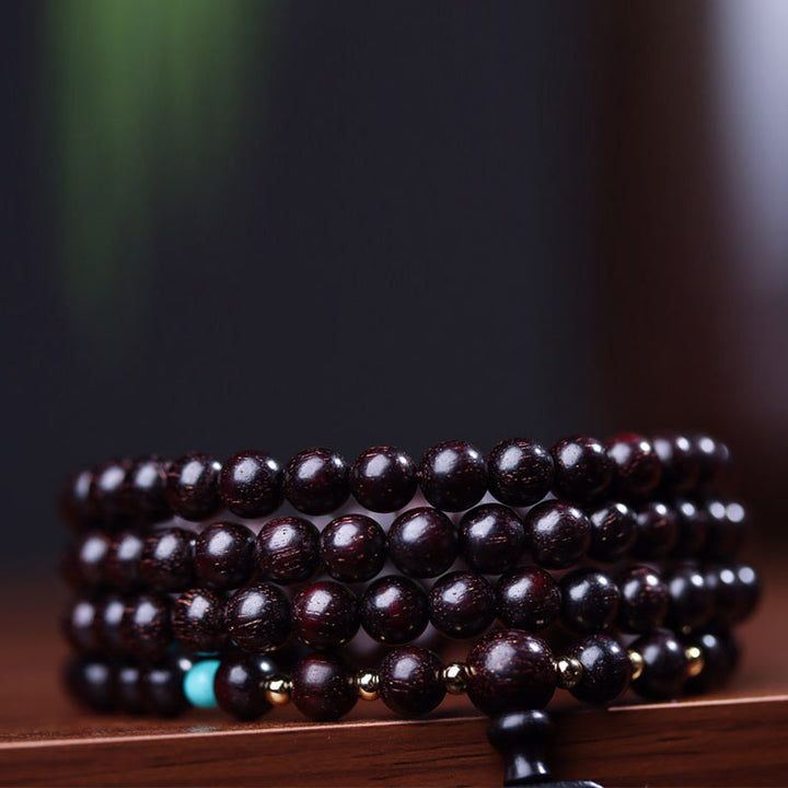 Buddha Stones 108 Mala Beads Tibetano Piccola Foglia Sandalo Rosso Braccialetto di Equilibrio di Loto - image 9
