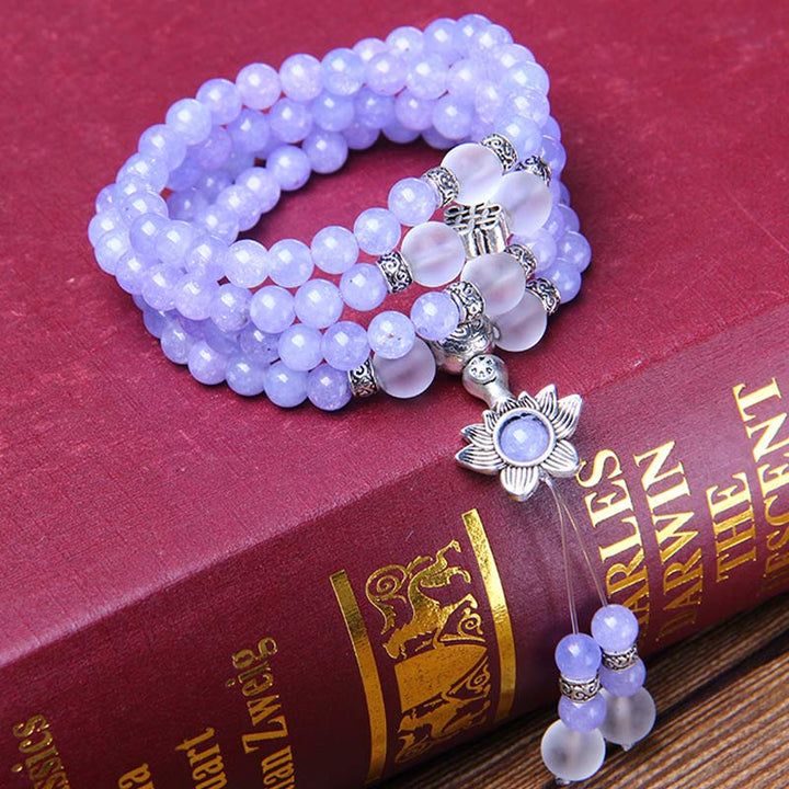 Braccialetto Mala con perline di diaspro viola Buddha Stones Strength