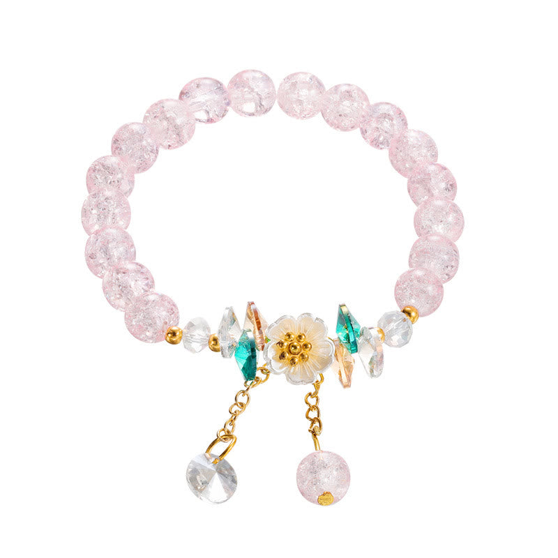 Braccialetto di perline di vetro con ciondolo a forma di fiore con design semplice Buddha Stones