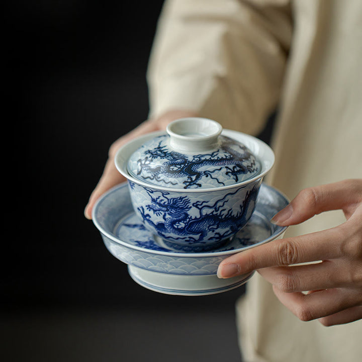 Tazze da tè in ceramica con motivo drago blu Buddha Stones Kung Fu