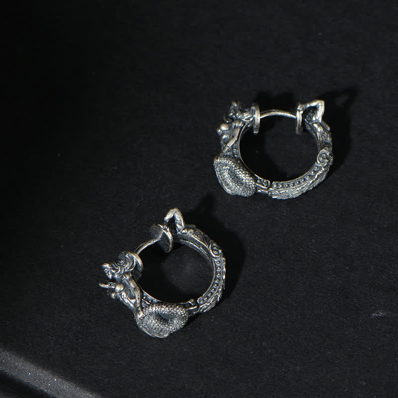Orecchini di protezione con motivo a cerchio di drago in argento sterling 925 Buddha Stones - image 4