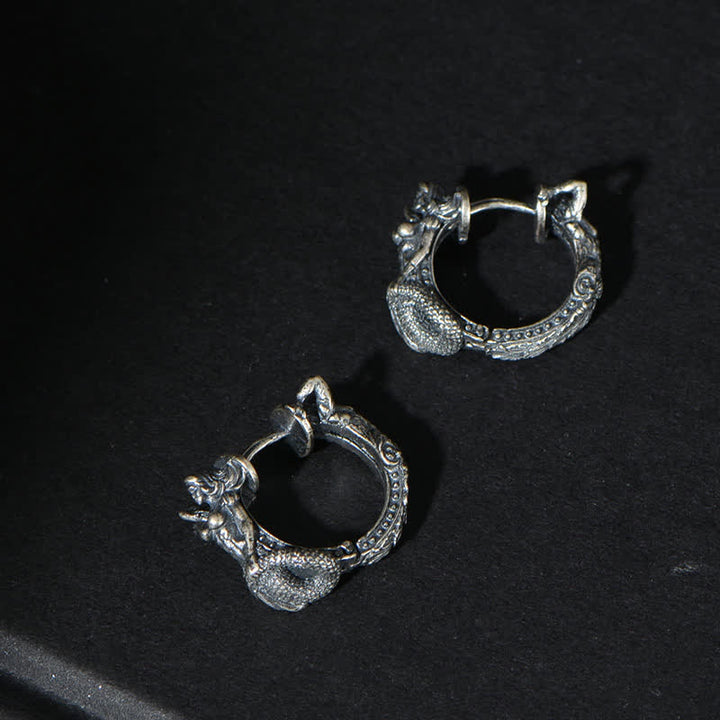 Orecchini di protezione con motivo a cerchio di drago in argento sterling 925 Buddha Stones - image 4