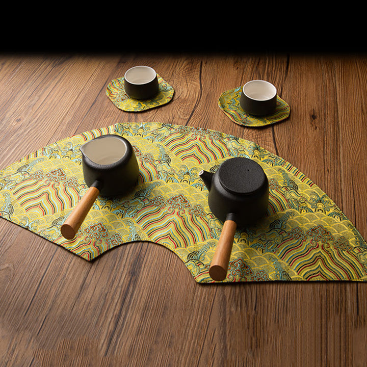 Buddha Stones Vintage Sea Wave Bamboo Plum Blossom Ricamato Tazza Sottobicchiere Tazza da Tè Kung Fu Tappetino da Tè