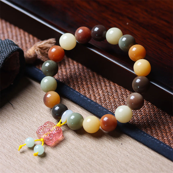 Braccialetto della pace con ciondolo in vetro Liuli con semi di Bodhi multicolore sfumato naturale Buddha Stones
