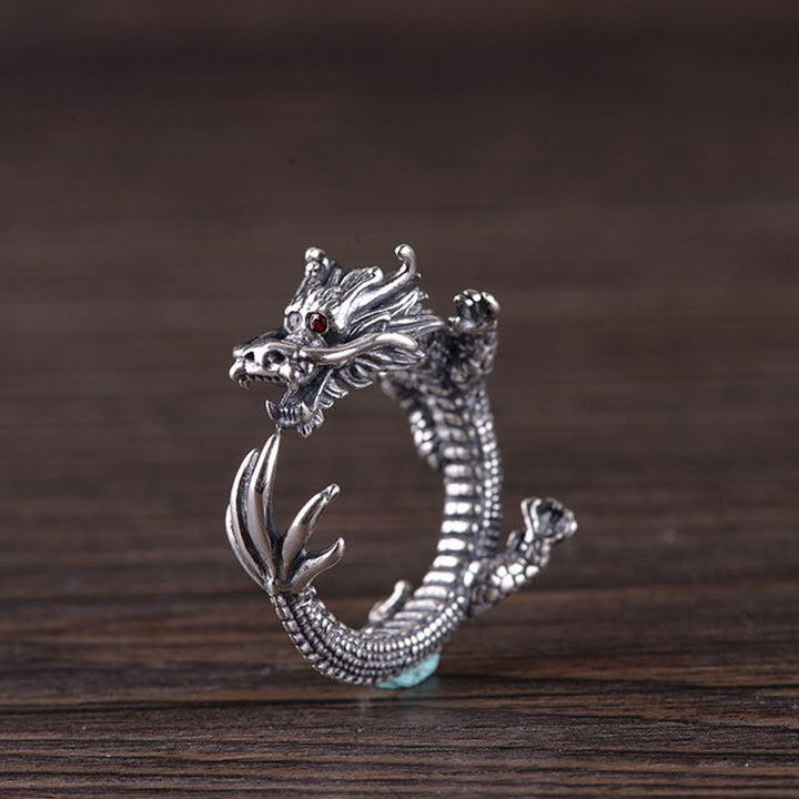 Anello di protezione della fortuna del drago in argento sterling 925 Buddha Stones - image 4