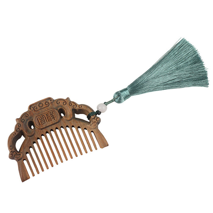 Pettine con nappa di cura inciso a forma di fiore di peonia volpe sandalo verde
